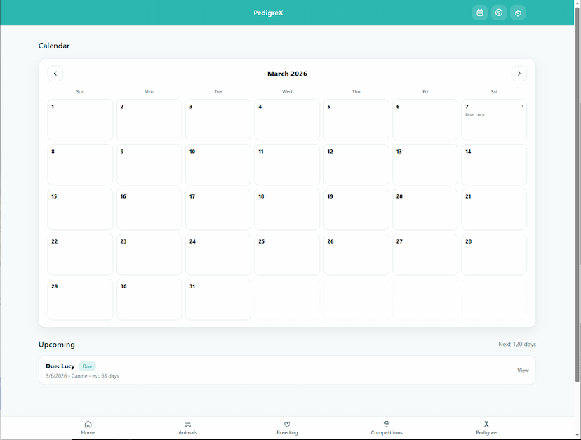 PedigreX Calendar screenshot